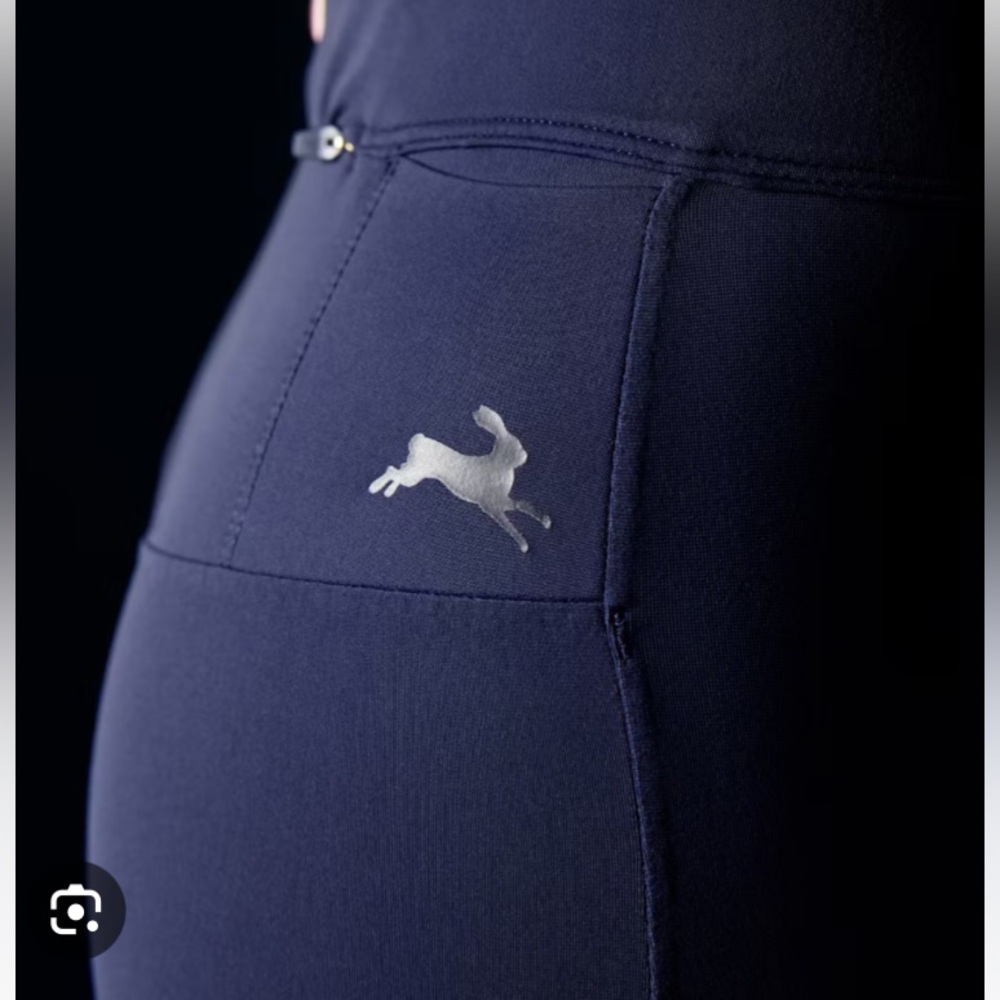 Tracksmith Women’s Turnover Capri Leggings Navy Blue Gold Bunny Logo